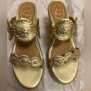 Jack Rogers gold cork wedges 8.5